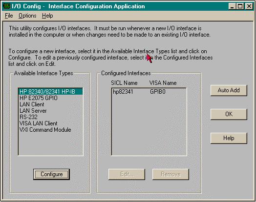 Figure 4. Configuring the HP 82341 HP-IB Interface Drivers Troubleshooting HP 82341 Interface Problems No HP-IB Interface was detected on the system.
