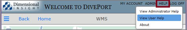 for the DivePort user help, click Help >