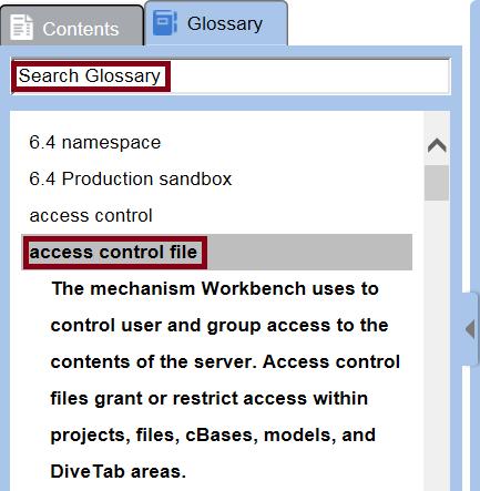 Figure 11: Glossary search Index The help for ProDiver, DivePort, both user and administrator, and NetDiver includes