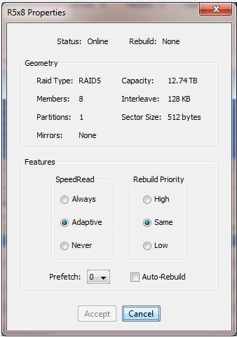 Modifying RAID Groups The ATTO ConfigTool interface may be used to replace a failed drive, add capacity to a RAID group, or change a RAID configuration from the current configuration to a new