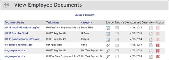 If you click the View Documents icon from the View Task page to upload and attach the document to a closed employee task, the title of the View Employee Documents page displays as View Task