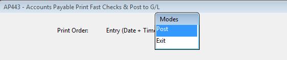 If you are ready to print checks, answer 'Yes," and the system will display "Print Fast Check & Post to G/L,"