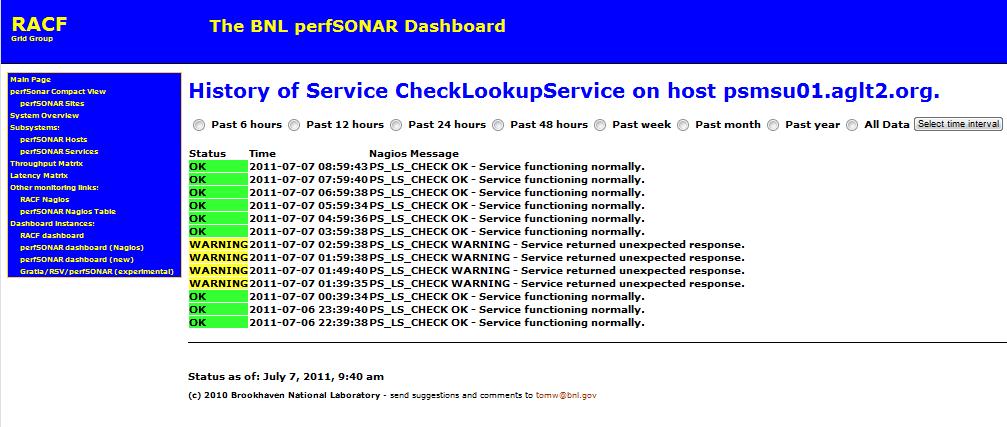 Dashboard: Service History 7/12/2011
