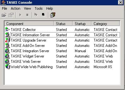 7.8. Restart Components The TASKE Console screen is displayed next.