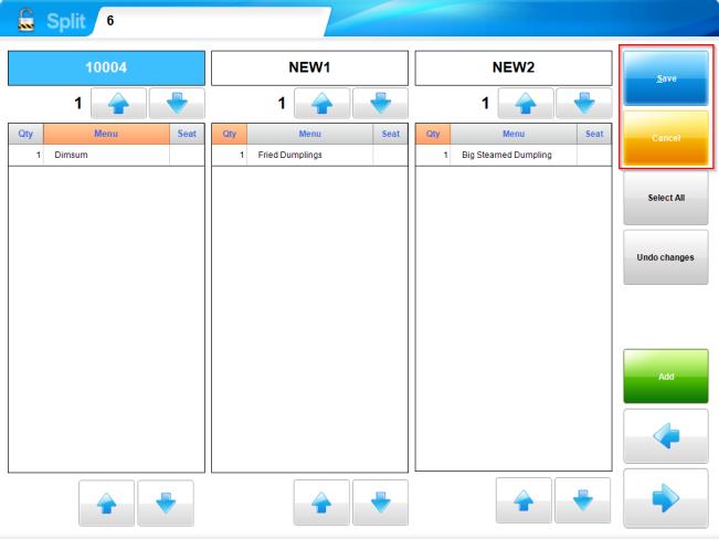(Figure 5) Applying Split Function Screen To apply or save the divided order check lists, press the Save button.