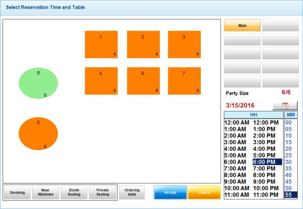 (Figure 4) Select Reservation Time and Table Screen Since buttons (Figure 4) can be pressed twice, table buttons will blink when it is selected.