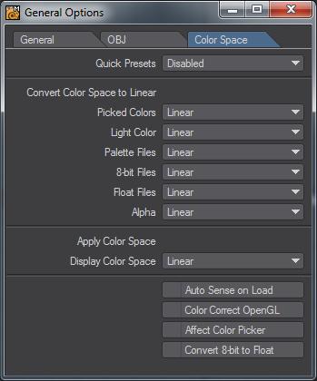 Color space conversion is performed in four places in LightWave. On loading, an image can be converted from its native color space format to linear.