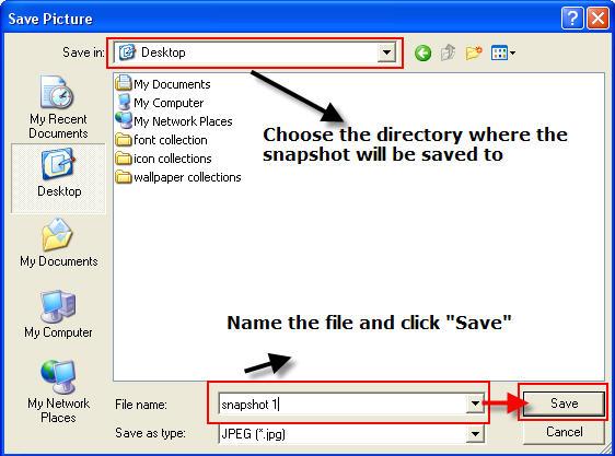 In the pop up dialog, name the image file and choose which directory the image will be saved to and click Save.