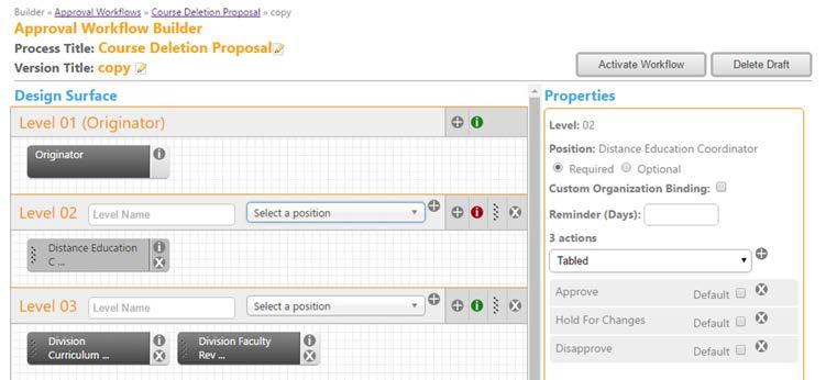 Approval Workflows If an action is selected as Default, additional fields will appear.