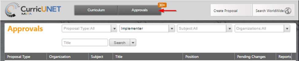 Approvals If you are the next user in the approval process, you will see this screen. If you wish to view the course, you can select View Proposal.