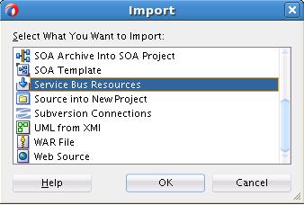 Chapter 4 Company X imports the template by right-clicking the Oracle Service Bus application, selecting Import, and selecting Service Bus Resources. Figure 4-21 provides details.