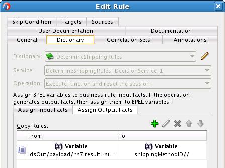 Chapter 7 Figure 7-10 Output Copy Rule When design is complete, the fulfillment process looks as shown in Figure 7-11. Figure 7-11 Invocation of Rules Dictionary 7.2.