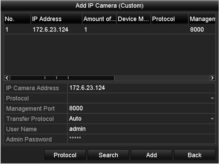 4. To add other IP cameras: 1) Click the Custom Adding button to pop up the Add IP Camera (Custom) interface.