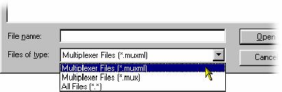 Multiplexer reads the name and location of the MPEG file from the multiplex configuration file and then opens it automatically.