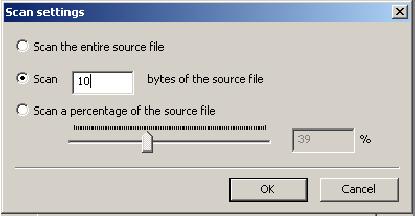 Select the options accordingly to scan the entire source file,