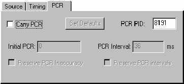 The PCR tab of the Add Program dialog box is used to specify whether PCR information should be carried with the selected elementary stream or in a separate associated PID. 13.