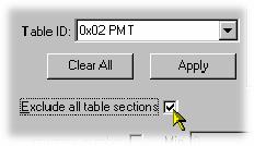 All sections of a table can be excluded by enabling the Exclude all table sections check box.