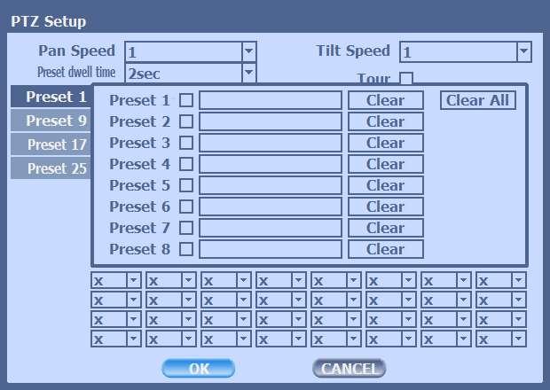 CH 3 How to Use [Menu] : Set the preset mode from the menu at the bottom of the screen. You can set PTZ speeds, preset dwell time, name and tour of 32 presets.