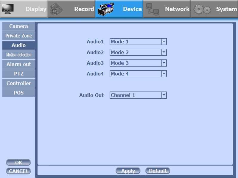 CH 3 How to Use 3) Audio Audio 1~4 Audio Out Assign audio input to a