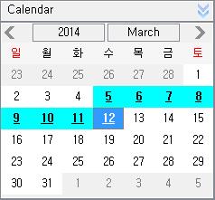 Appendix. A Calendar Widget : Show the recorded data of date. Calendar shows the recorded data of date on a DVR Device. - If there is existed data on the date, it will turn sky blue.