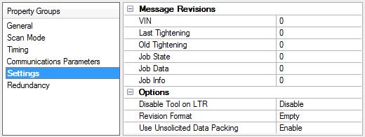 12 Device Properties Settings The Settings properties are used to request different revisions of messages from the device.