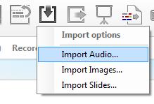 To import audio from a File already on your computer: 1) In Audio Notetaker s toolbar click on this icon: 2) Now click on Import Audio.