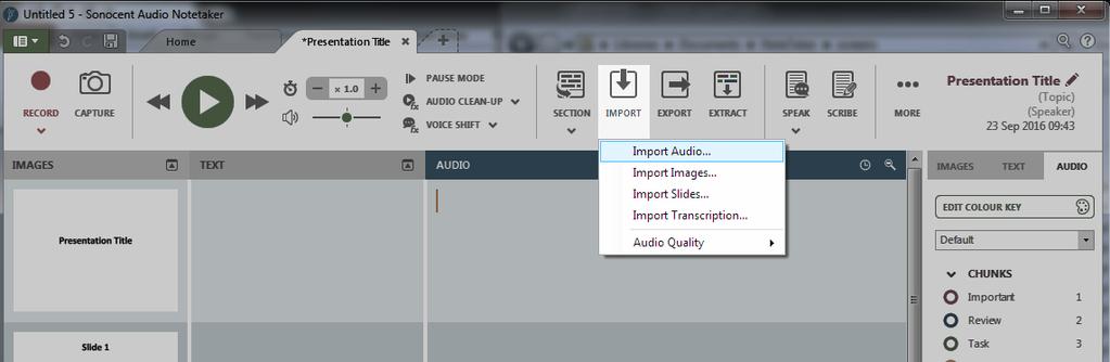 4.1 Importing audio from your computer To use existing audio stored on your computer,
