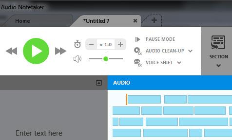 You can select where to begin playback from by positioning the cursor within the audio pane. Choose a playback point by clicking anywhere in the audio pane.