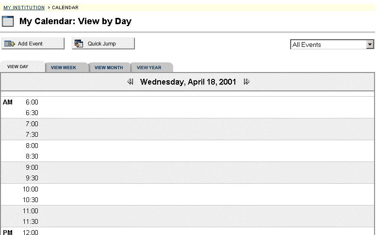 User Tools Calendar Calendar Users manage their course, institution, and personal events through the Calendar.