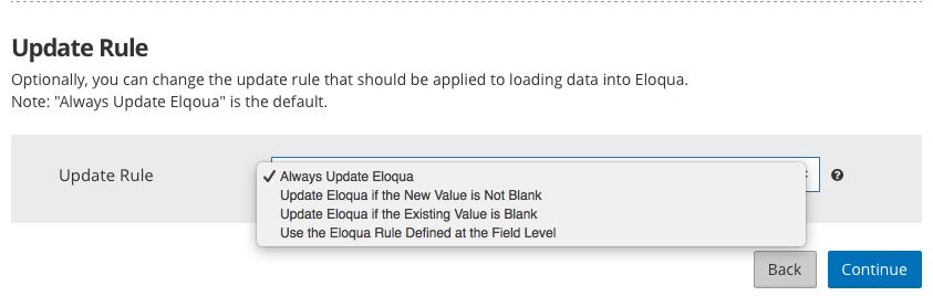 Lastly, select your preferred Update Rule to be applied to the data imported from etouches to the Custom Object.