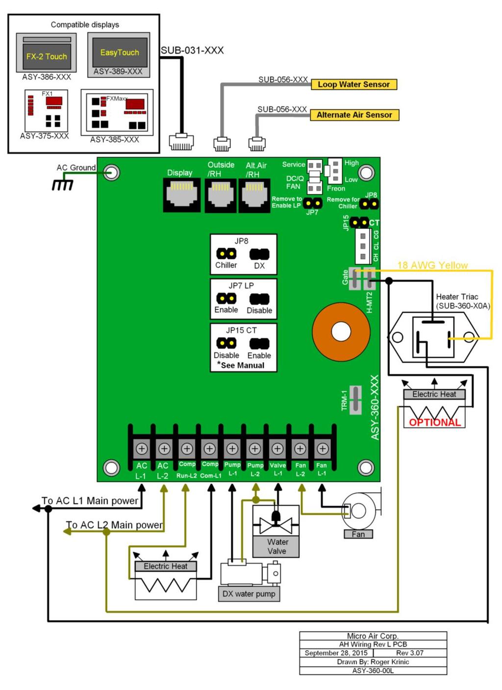 Rev L and M PCB Air Handler (AH) Wiring: Rev L and M PCB (Rev L shown.