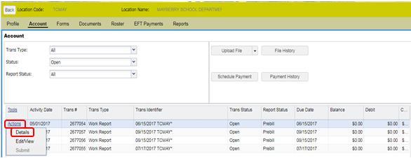The Details Button Options Certain types of transactions have a Details link. The Details link can only be viewed.