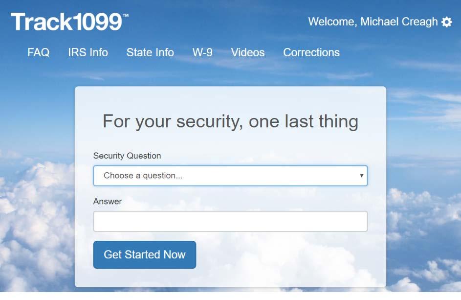 Set your security question Click on the Track1099