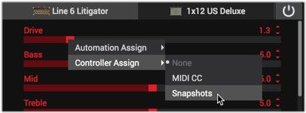 Snapshots > Parameter Control In addition, parameters can be set to jump to specific values with each snapshot.