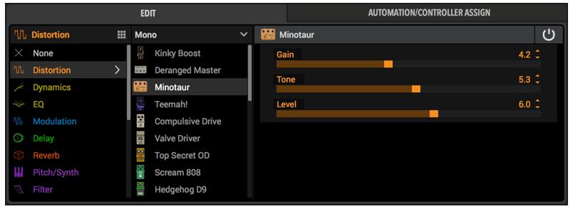 The Edit Tab The Inspector window's Edit tab provides access to all models via its multi-level Model Browser, where you can choose from numerous categories of models to make up your tone.