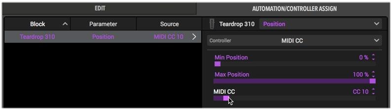 4. Choose the desired MIDI CC number using the MIDI In slider in the right pane - we've selected CC 10.