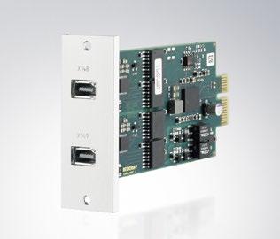 The C9900-E277 USB module can also be plugged in later. USB 3.0 devices can be connected at a distance of up to 3 m. Connection to USB 2.0 devices is possible with 5-m cables.