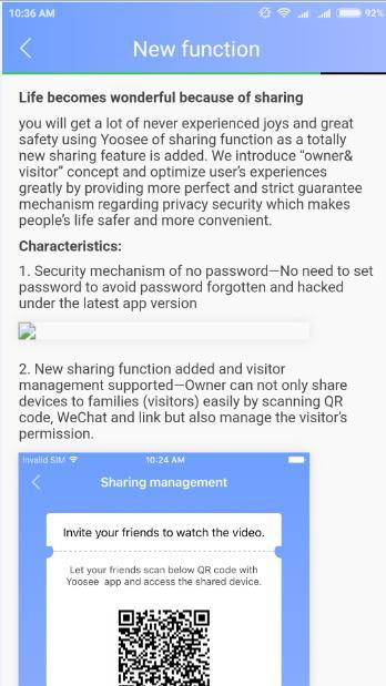 3-2-d) About Wireless IP camera User Manual You can check the app details & new function description under this tab. Latest version of Yoosee app adopts sharing algorithm to secure camera.