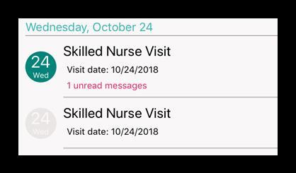 Messages that have been read are light gray. Tap on a message to view. The visit information will be listed at the top. The messaging exchange is shown below.