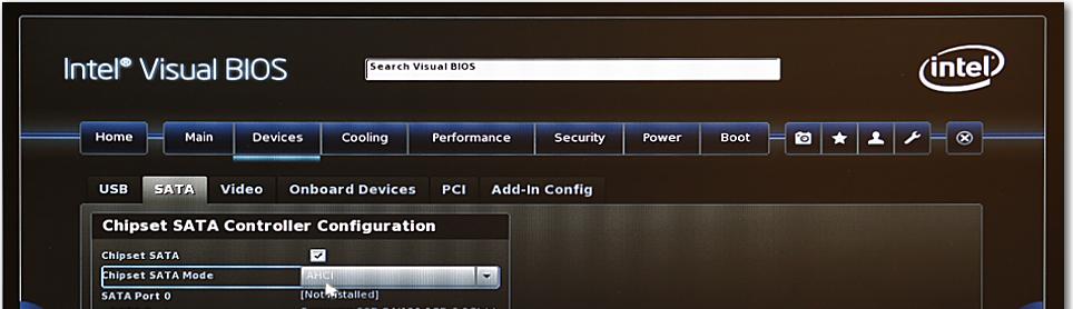The Intel Visual BIOS screen appears. b. Click Advanced Setup.