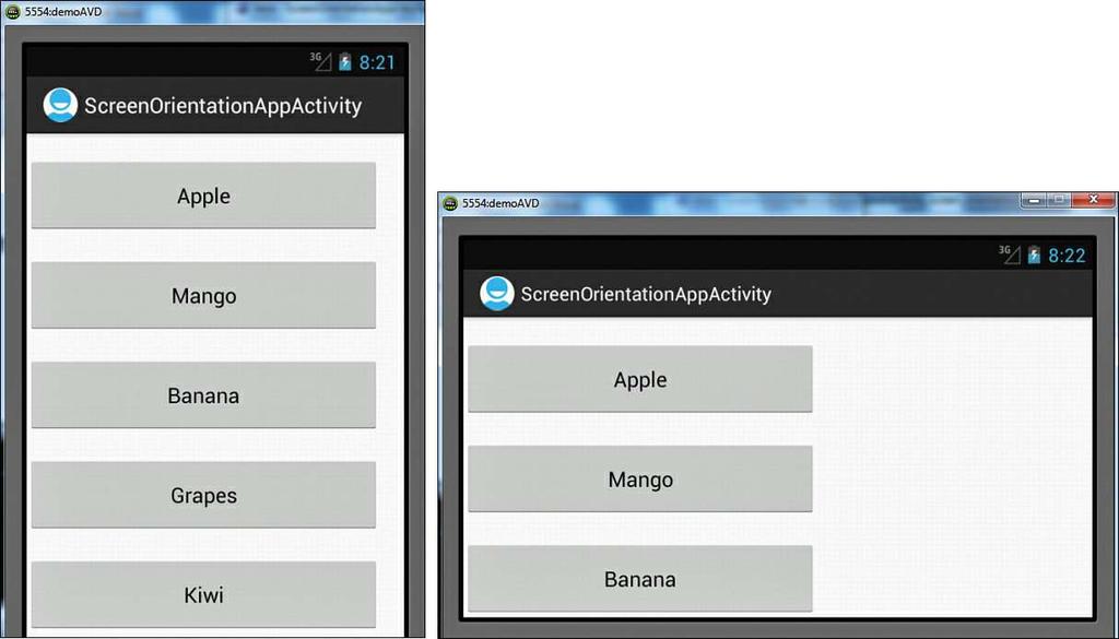 Figure 3.17. (left) Controls in portrait mode, and (right) some controls disappear in landscape mode.