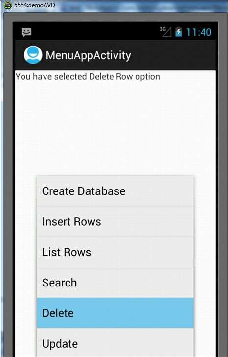 Figure 7.2. The message displayed through the TextView control changes on selecting another option from the Icon menu.