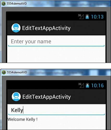 In Listing 2.16, the EditText control from the layout is captured and mapped to the username EditText object.