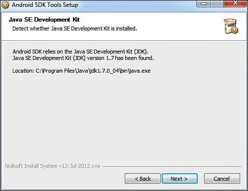 Figure 1.4. Dialog box informing you that the JDK is already installed on the computer Select the Next button.