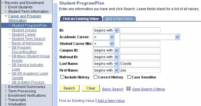 Prgram Plan Stacks Navigatin Recrds and Enrllment Career and Prgram Infrmatin Student Prgram/Plan 1.