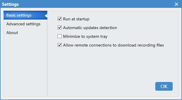 Basic settings Note: By default, Run at startup and Automatic updates detection are enabled. Keeping the default value is recommended.