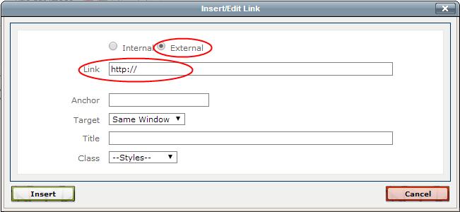 If the link is external to your department, you may select External and enter the address.