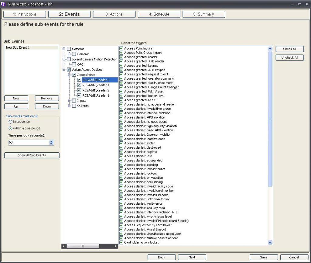 Work Flow Figure 10. Events - All messages within each group displayed 4. In the displayed list, select the Axiom Access Devices check box. All messages within each category are displayed.