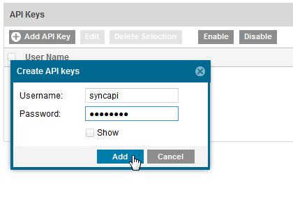 Log Sync API/Page 9 Create a User API Key Create a User API Key that serves as the username and password in the Sync API syntax. 1. In Service Mode, select Account Maintenance > MDM, API Keys. 2.