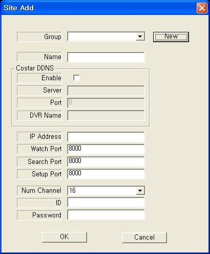 Port You can set the port number of DVR. Num Channel You should choose the number of exact DVR channels what you want to register. ID Please type the admin or user. Password Type the password of DVR.